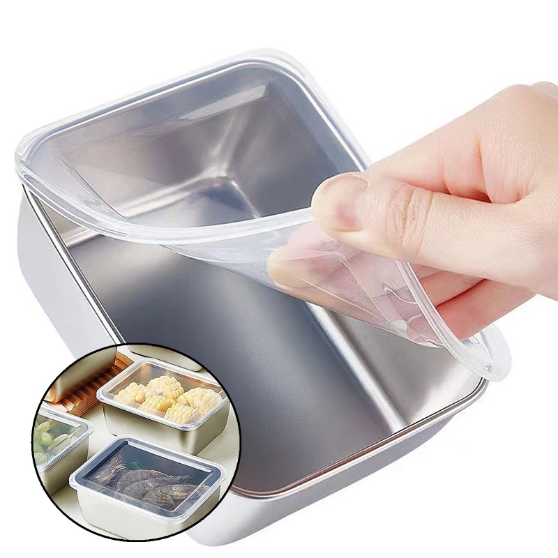 Food Storage And Preparation - 1pc Stainless Steel Refrigerator Food Storage
