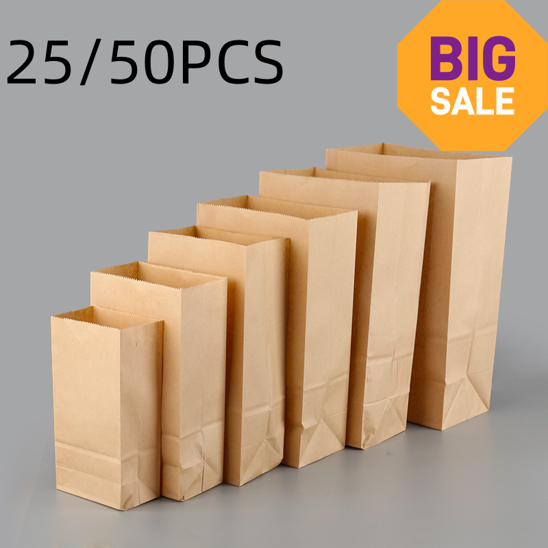 25/50pcs Brown Kraft Paper Bag - Food Storage Of Plants review and price